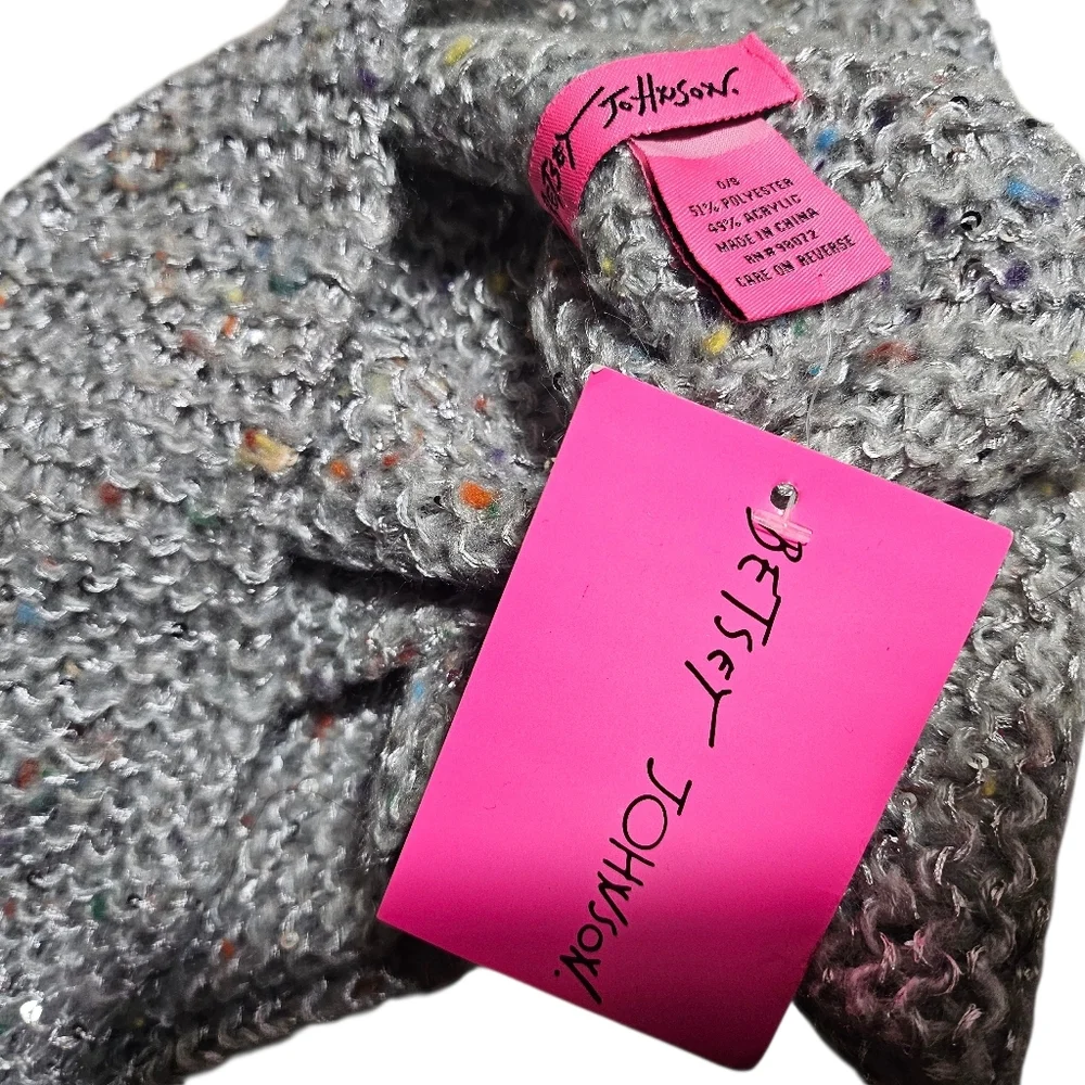 NWT Betsey Johnson Infinity Scarf Silver Gray Knit Colorful Specks